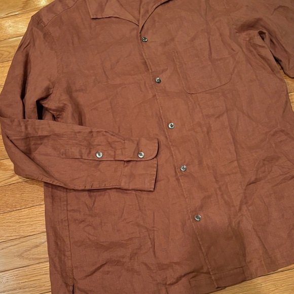 Men's Rust Casual Button Down Linen Shirt - Picture 4 of 9